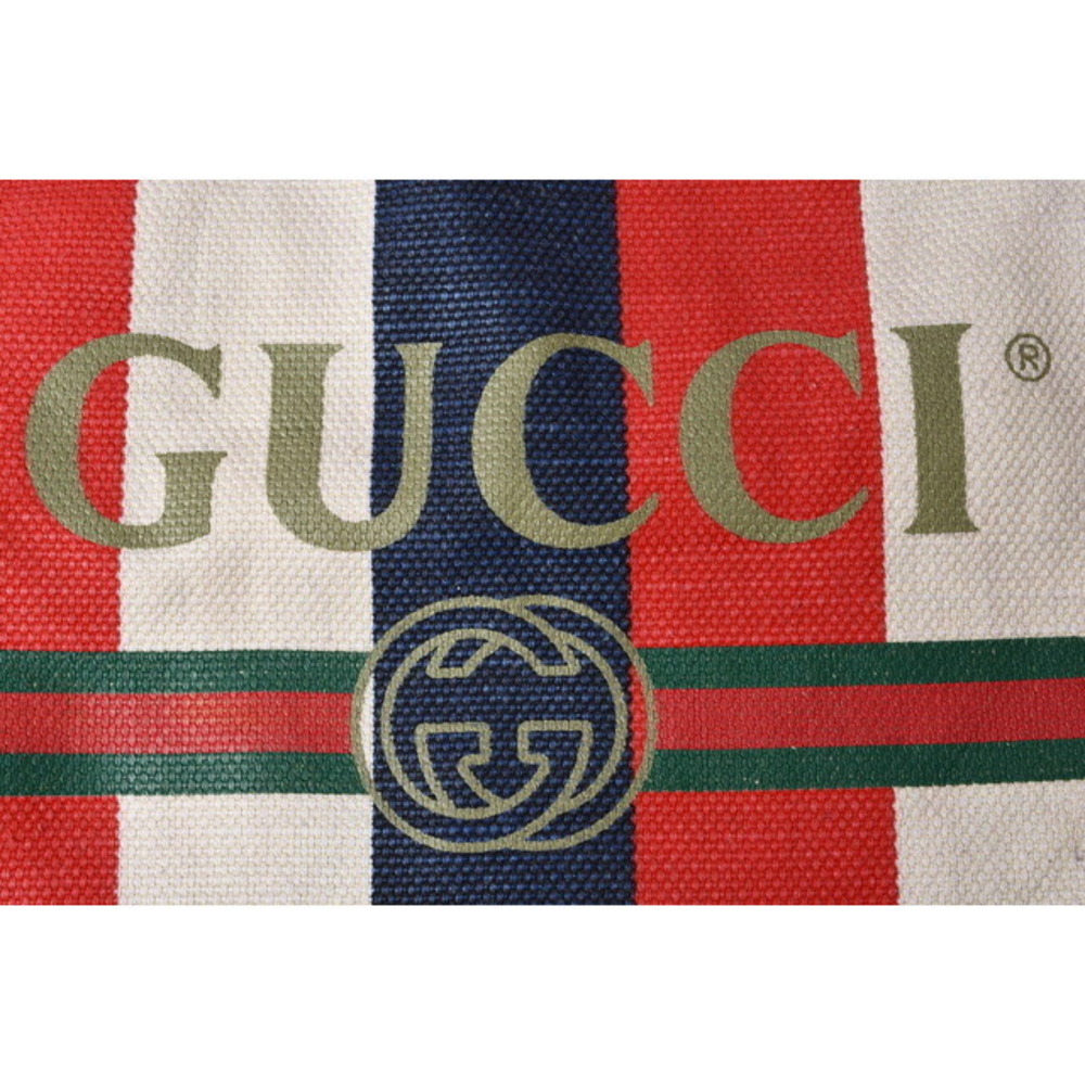 Gucci Drawstring Backpack Striped Leather Logo Tr… - image 3